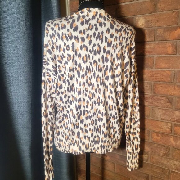 LOFT Leopard Long Sleeve Drop Shoulder Cardigan Open V-Neck Button Down - Size S - Picture 5 of 9
